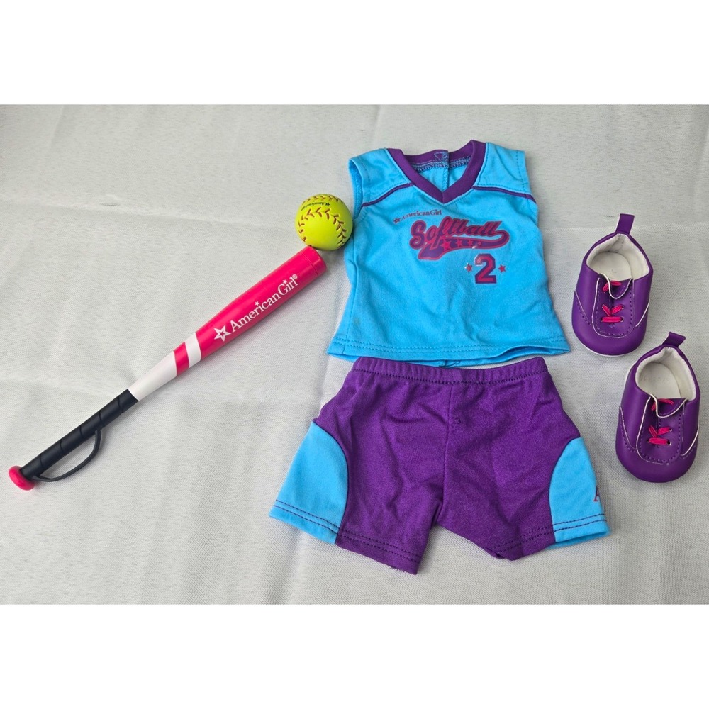American Girl Doll Blue Purple Softball Outfit Set 18" Shoes Bat Ball Retired